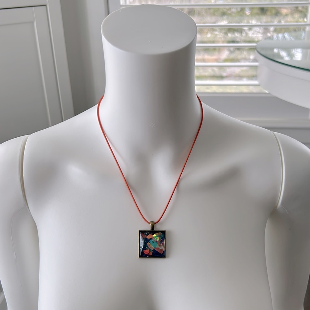 Handmade Necklace Pendant Charm, Jewellery, Orange Gold Brass Blue Charm, Jewel